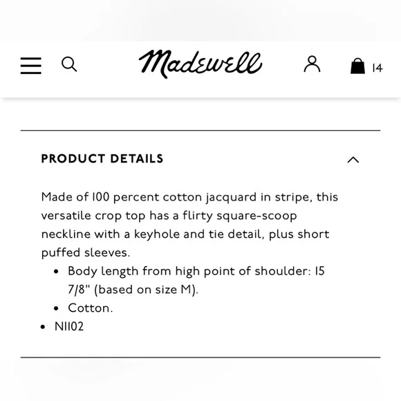 Madewell jacquard keyhole crop top size S - Picture 8 of 8